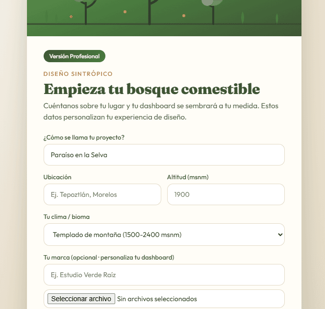 Vista del dashboard Diseño Sintrópico