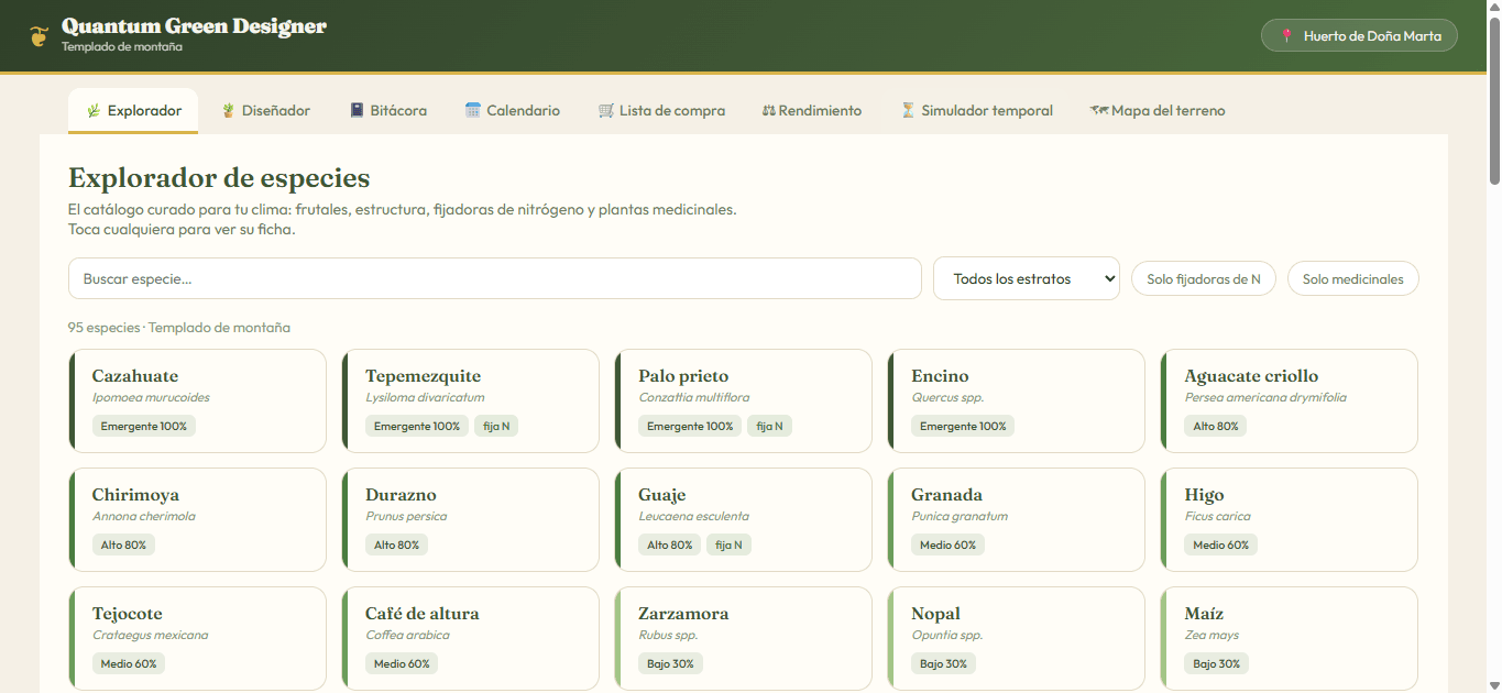 Mapa de especies por bioma de Quantum Green Designer Profesional